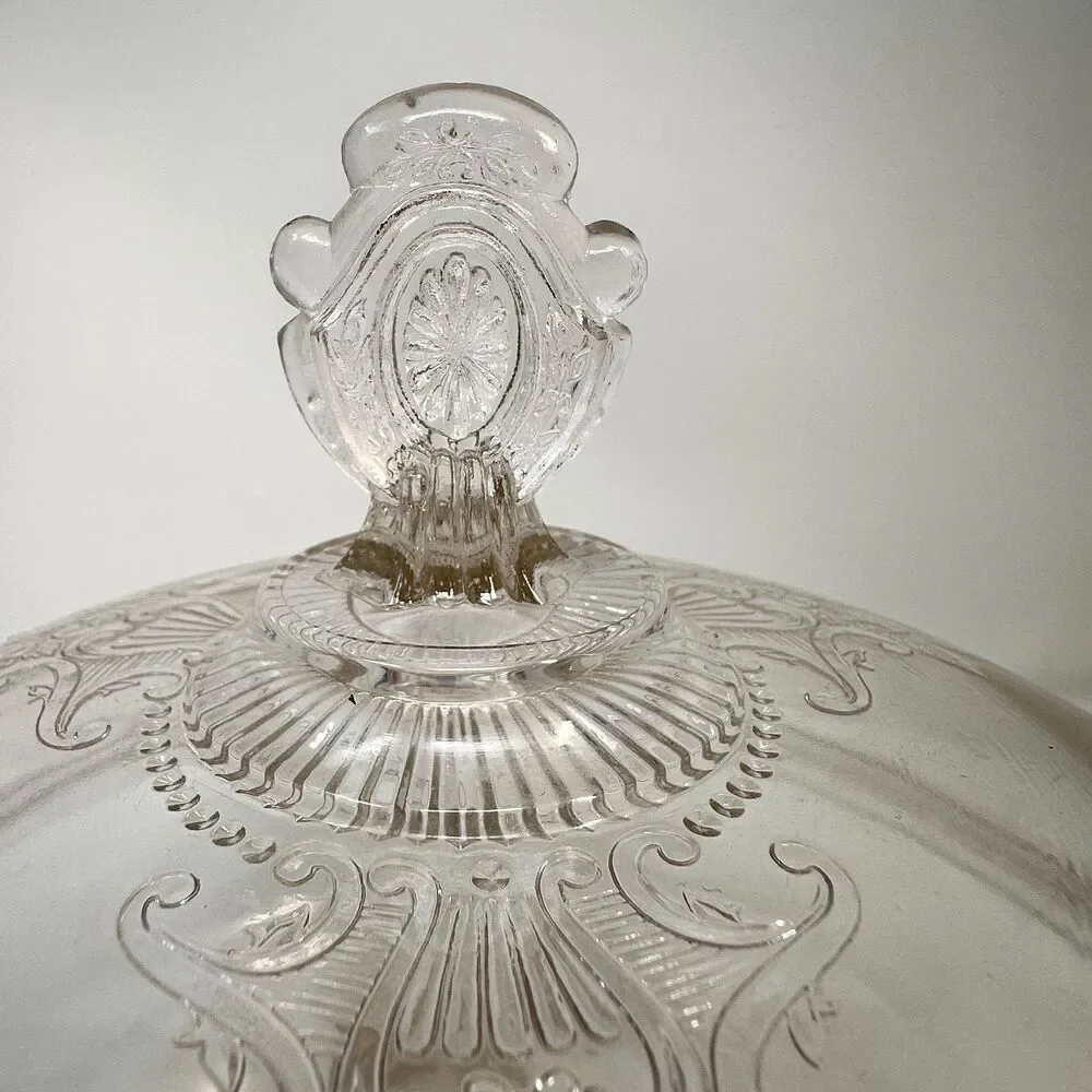 Antique Riverside Glass Works No 4 Grasshopper EAPG Covered Casserole Bowl Lid